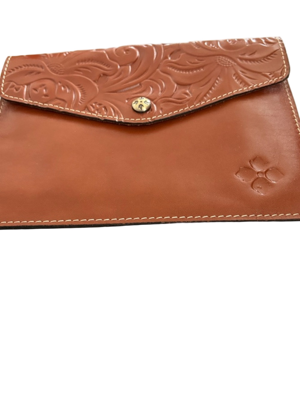 Stylish Patrica Nash Signed Tooled Leather Envelope Clutch in Tan
